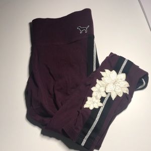 Pink Victorious Secret Yoga Pants Flower Patches